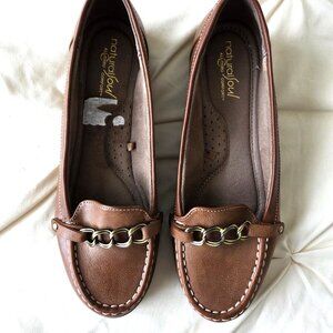 Natural Soul Brown Faux Leather Isaac Penny Loafer w Brass Chain
